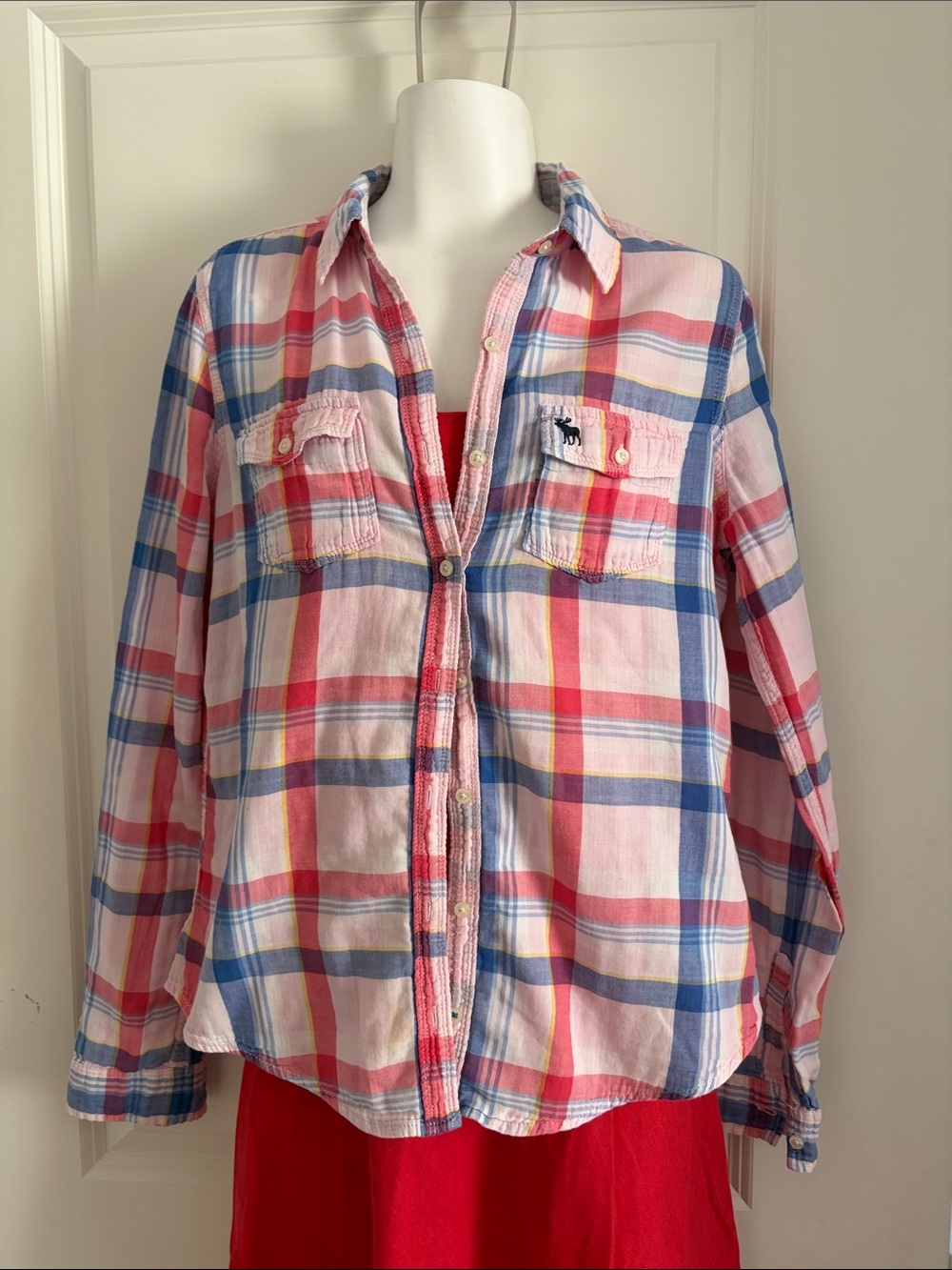Abercrombie & Fitch Pink and Blue Plaid Button-Down Shirt